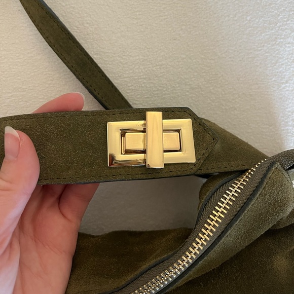 Claudia Firenze Suede Gold Lock Olive Green Handbag Cross Body Made in Italy - Picture 6 of 10